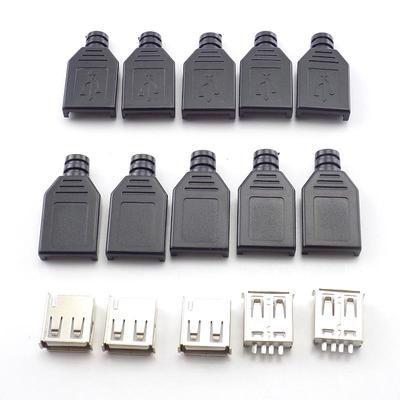 10 шт. DIY USB-разъем типа A женский USB 2.0 4-контактный адаптер гнездо для пайки с черной пластиковой крышкой
