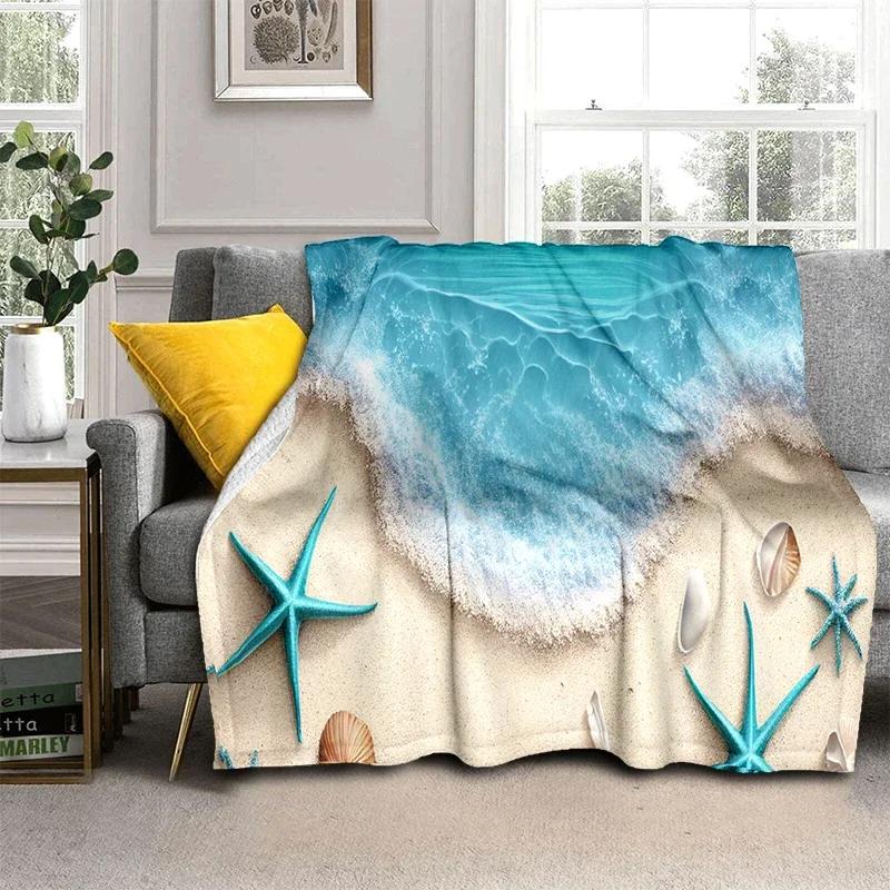 D Starfish Beach Shell Cartoon Throw Blanket Soft Cozy for Home Bedroom Sofa Picnic Office Cover Designs