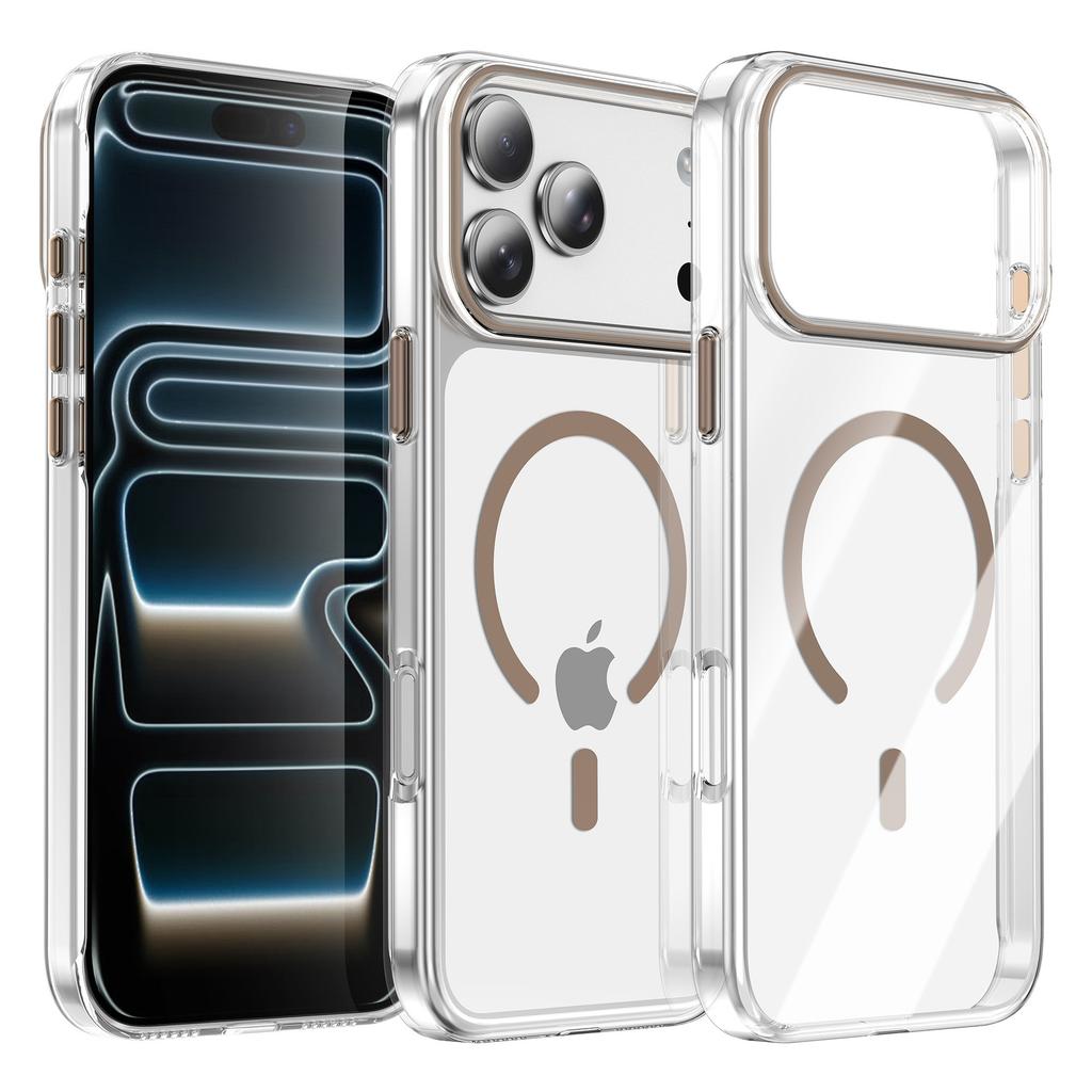 For IP17PROMAX Magnetic Phone Case for Apple 16pro Transparent PC Contrasting Color 15 Simple Phone Case
