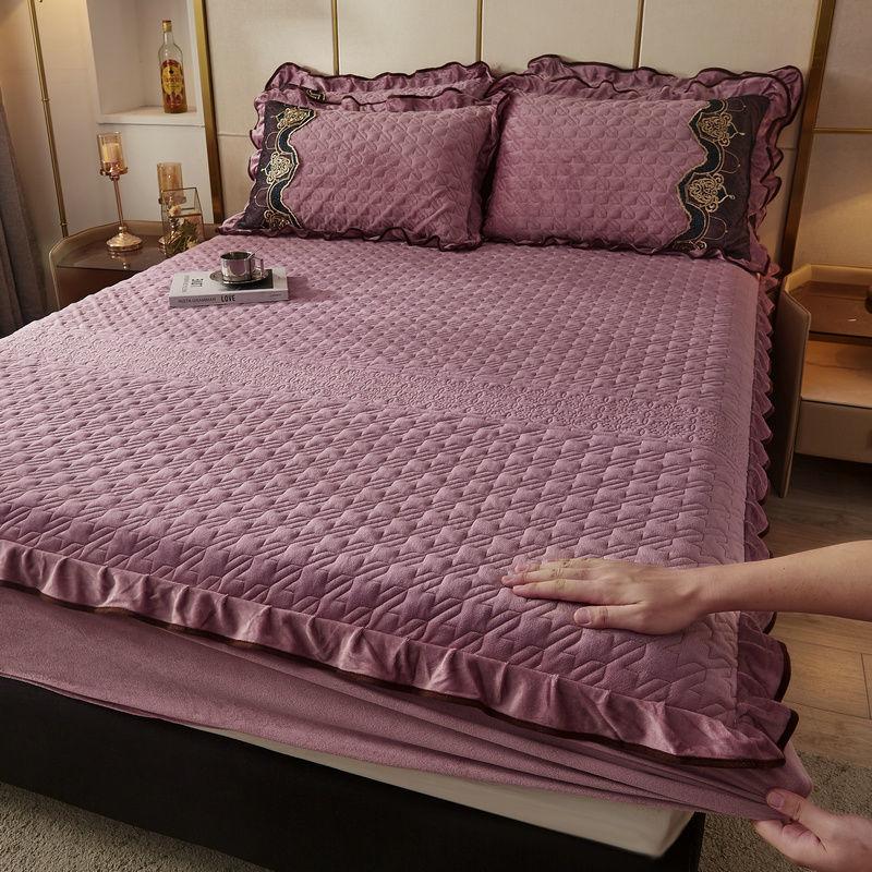 Стеганая фланелевая простыня на резинке, очень мягкая, теплая для односпальной двуспальной кровати, очень толстая, впитывающая пот, дышащая