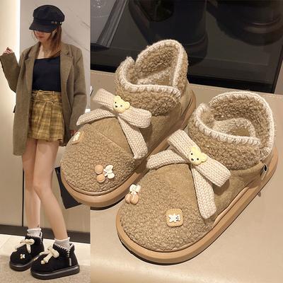 Теплые зимние ботинки для сохранения тепла зимой, милый медведь с бантом, высокие, из ЭВА, с утолщенной хлопковой подкладкой