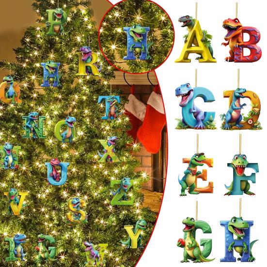 Рождественский орнамент в виде динозавра, подвесной кулон со шнурком, мультяшный стиль, Рождественская елка, забавное украшение в виде динозавра