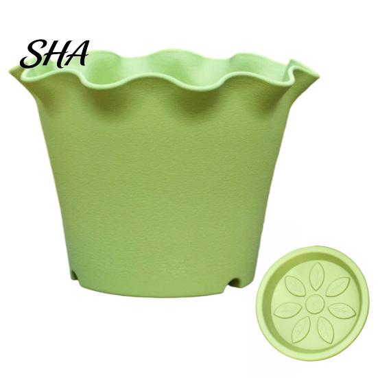 Leakage Proof Balcony Pots Large Flower with Drainage Holes And Tray Saucers, Ruffled Edge Planter Lightweight Durable Resin for Indoor Outdoor