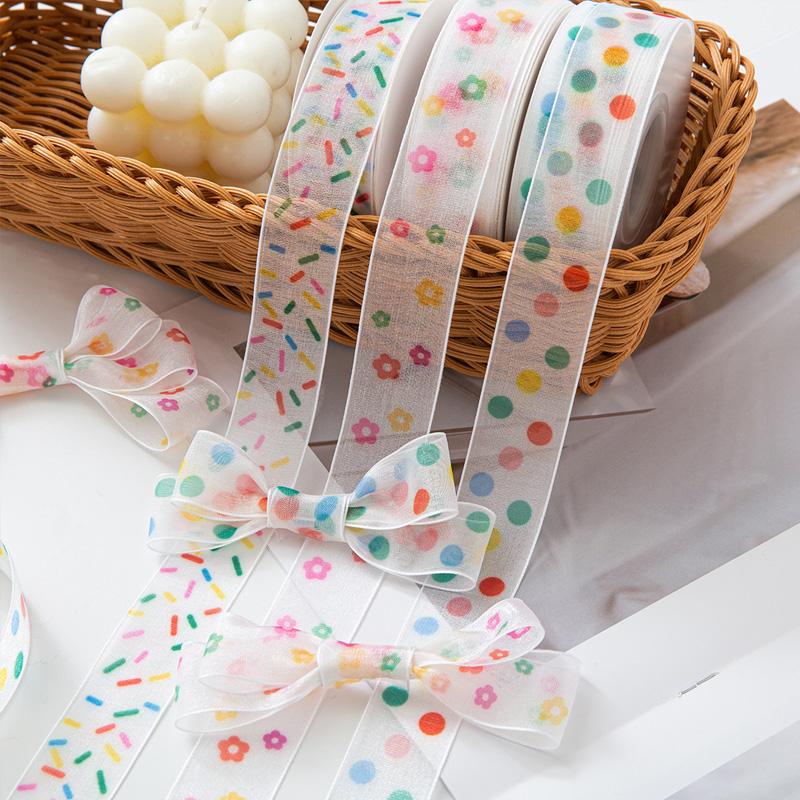25Я Крафтовый бант 2,5 см Цветной горошек Красивые прозрачные ленты из пряжи DIY Принадлежности для упаковки подарков Легкая лента из органзы