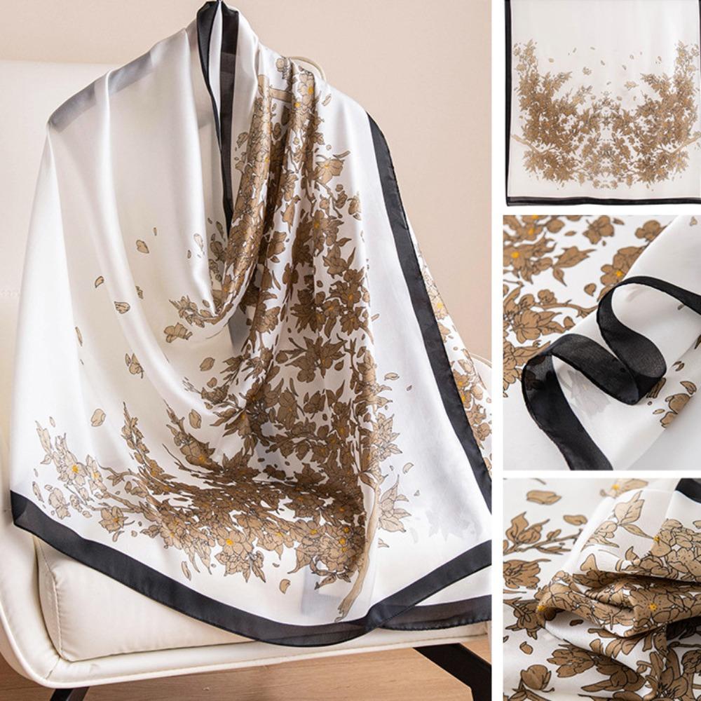 Шелковый шарф с узором «Лотос» Роскошный женский хиджаб Платки Головной платок Шифоновый шарф-накидка Весна