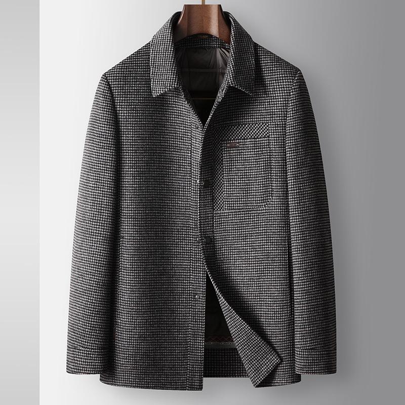 Men's Tweed Jacket Autumn and Winter Lapel Shirt Version Take-off Down Liner Light Luxury Business Double-sided Tweed Jacket
