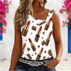 Women Plus Size Sleeveless White Tank Top Leopard Crown Print Cutout Neck