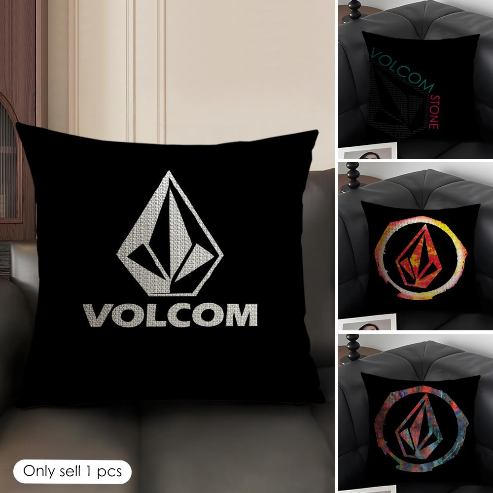Fashion VVolcomS LOGO Cushion Cover Natural Linen Organic Fabric DoubleSided Printing Sofa Home Decor Gift Pillow Case