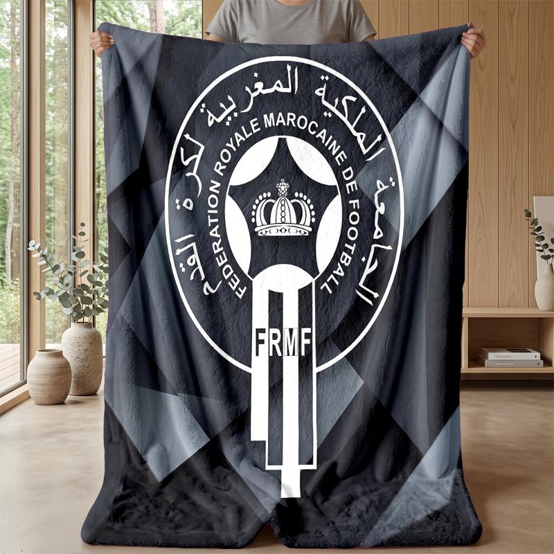 Morocco Football Printed Flannel Blanket Skin Friendly Warm Decorative Throw for Indoor Couch Bed Daily Use