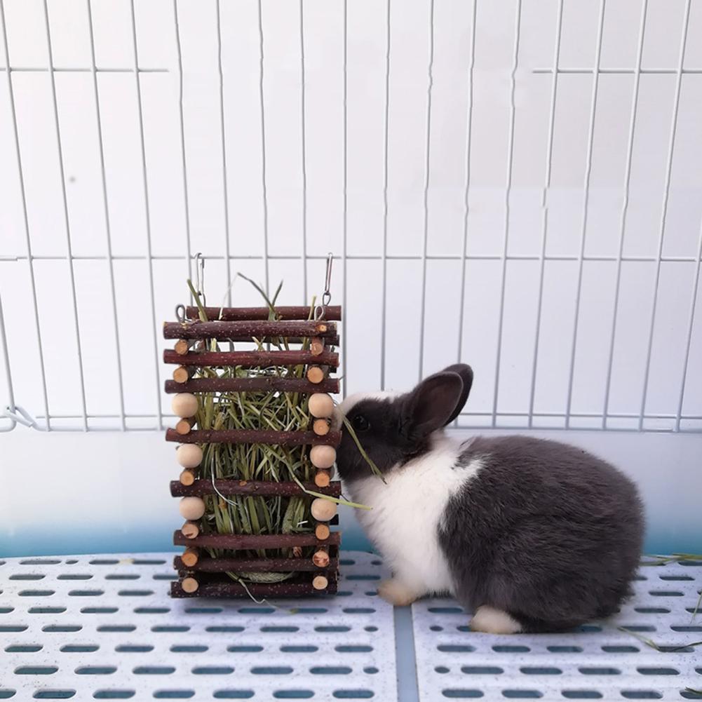 Rabbit Wooden Grass Shelf Bite Resistant Hanging Hay Feeder Small Animals Feeding Hay Manager For Guinea Pig