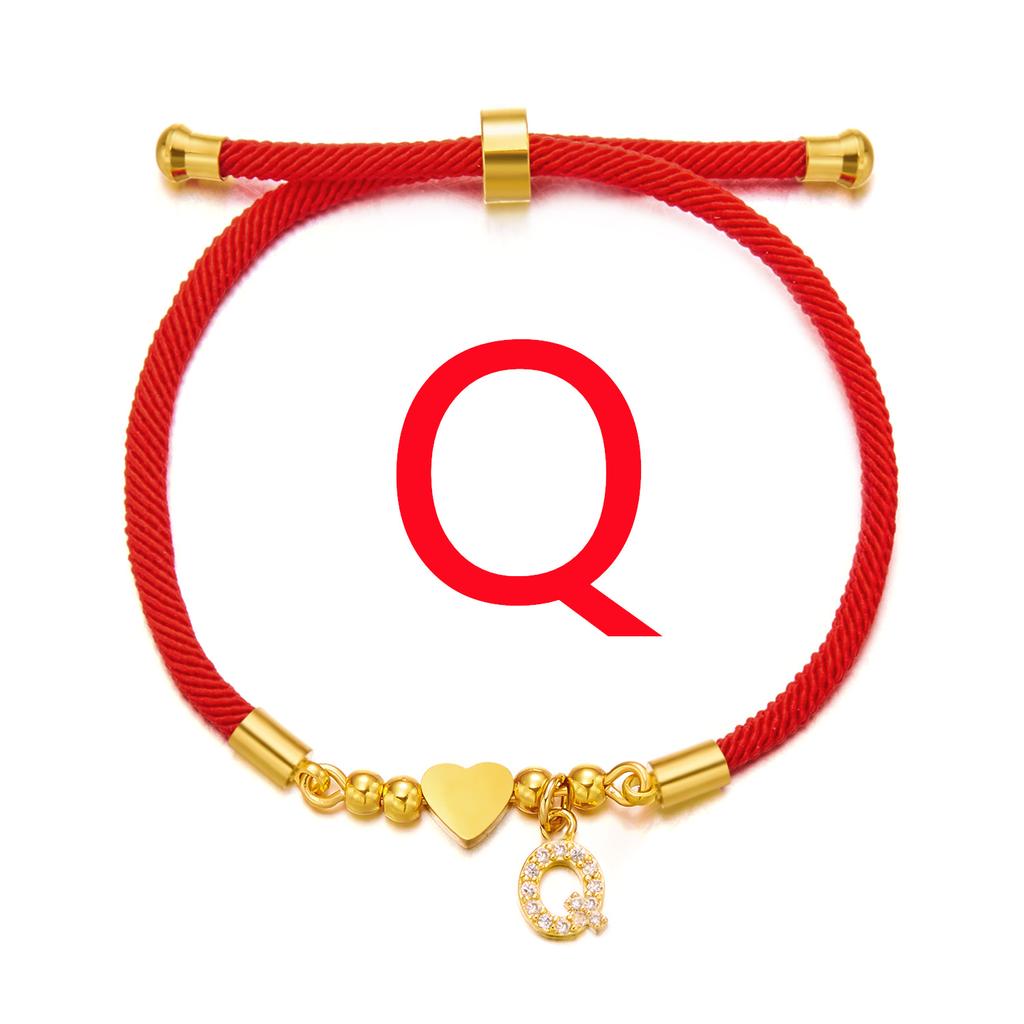 Женский браслет из нержавеющей стали с 26 буквами, AZ, алфавит, сердце, регулируемый плетеный браслет Lucky Red Rope, ювелирное изделие, подарок