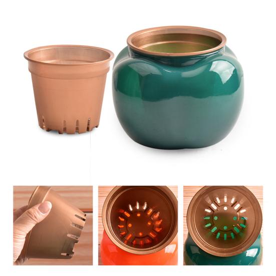 1 Set Flower Pot Dual Layer Shatterproof Plastic Decorative Plant Flower Pot with Water Container for Home