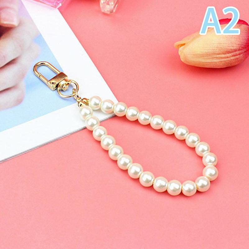 Simulated Pearl Key Chain For Aorpods Bag Pendant Wrist Beaded Key Holder For Women Mobile Phone Diy Accessories