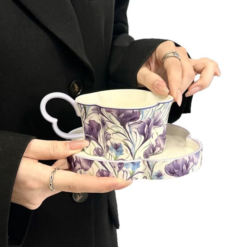OLOEY Purple Iris Ceramic Portable Coffee Cup Set