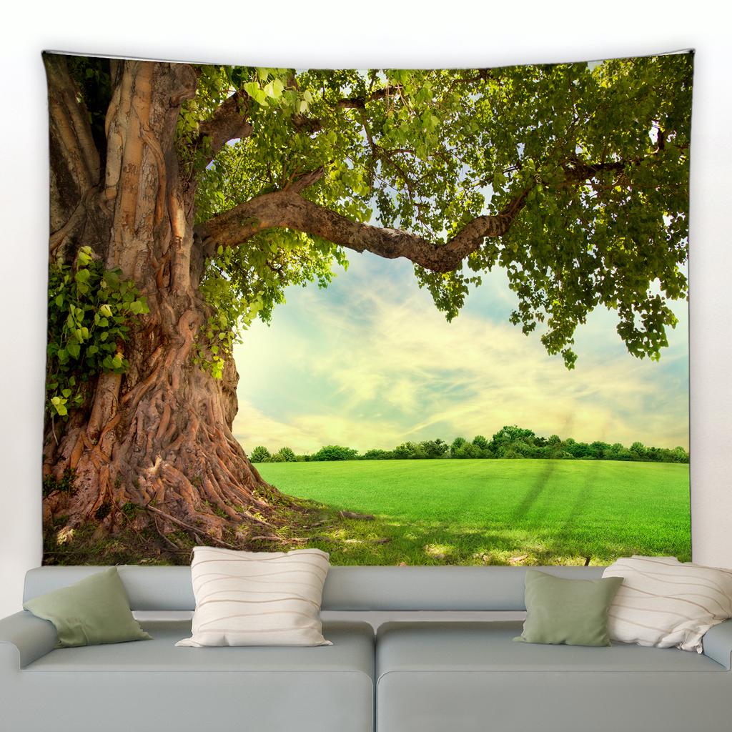 Tropical Jungle Green Leaf Landscape Tapestry Natural Mountain River Plant Tree Wall Hanging Picnic Mat Room Home Decoration