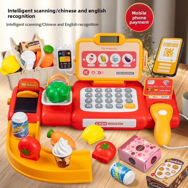 Пластиковая интерактивная игрушка кассовый аппарат для детей с мигающим светом и питанием от батареек
