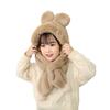Children Hat with Bear Ear Decoration Solid Color Thickened Plush Warm Hat Scarf Set Kids Cold Weather Hat