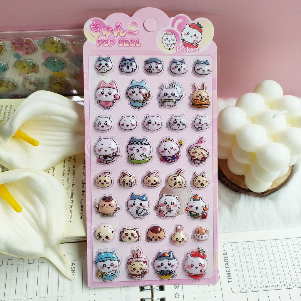 Kawaii Chiikawa 3D Relief Stickers, Self-Adhesive Cartoon Decals for Laptop Water Bottle Gift