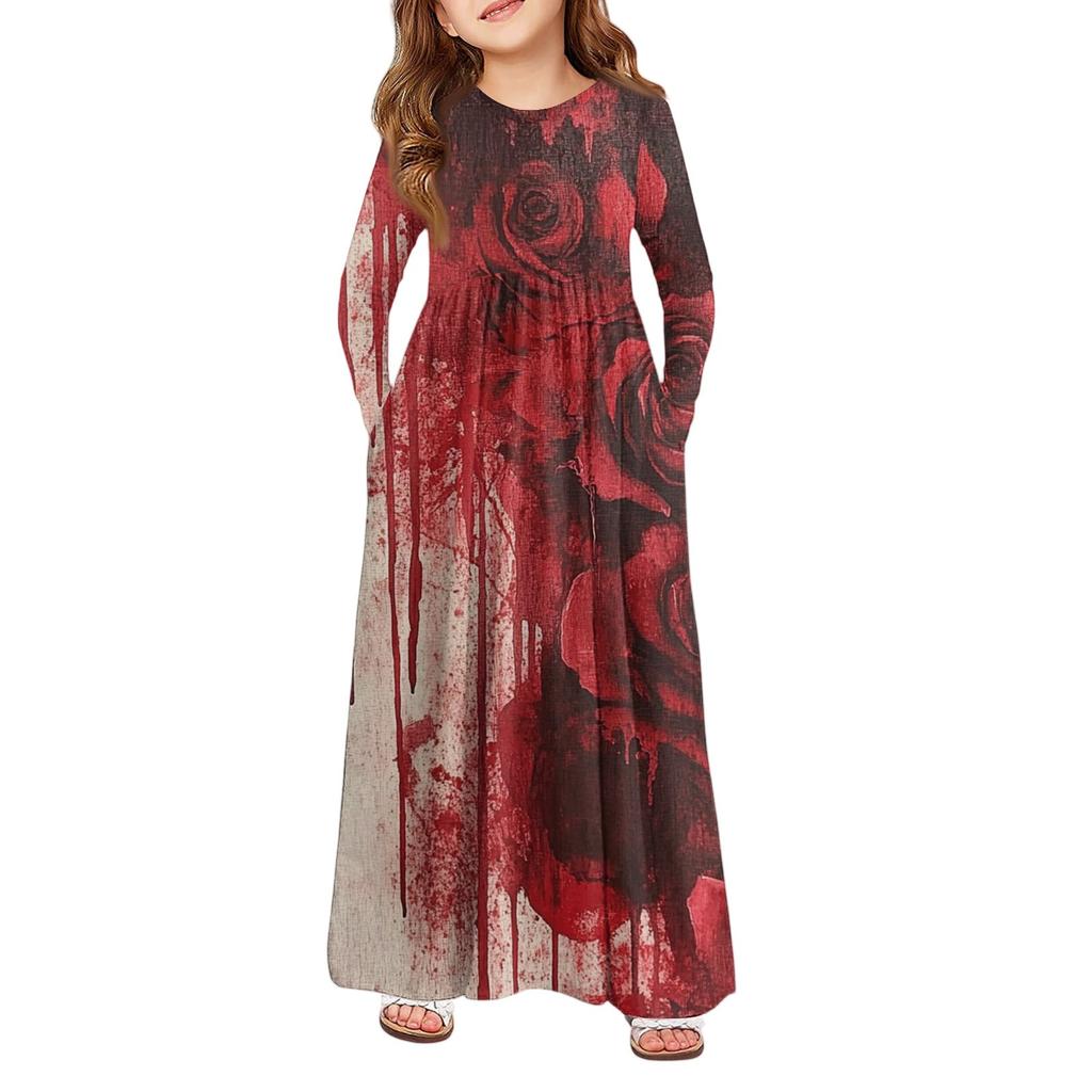 Девичье платье макси на Хэллоуин - Платье с длинным рукавом и карманами