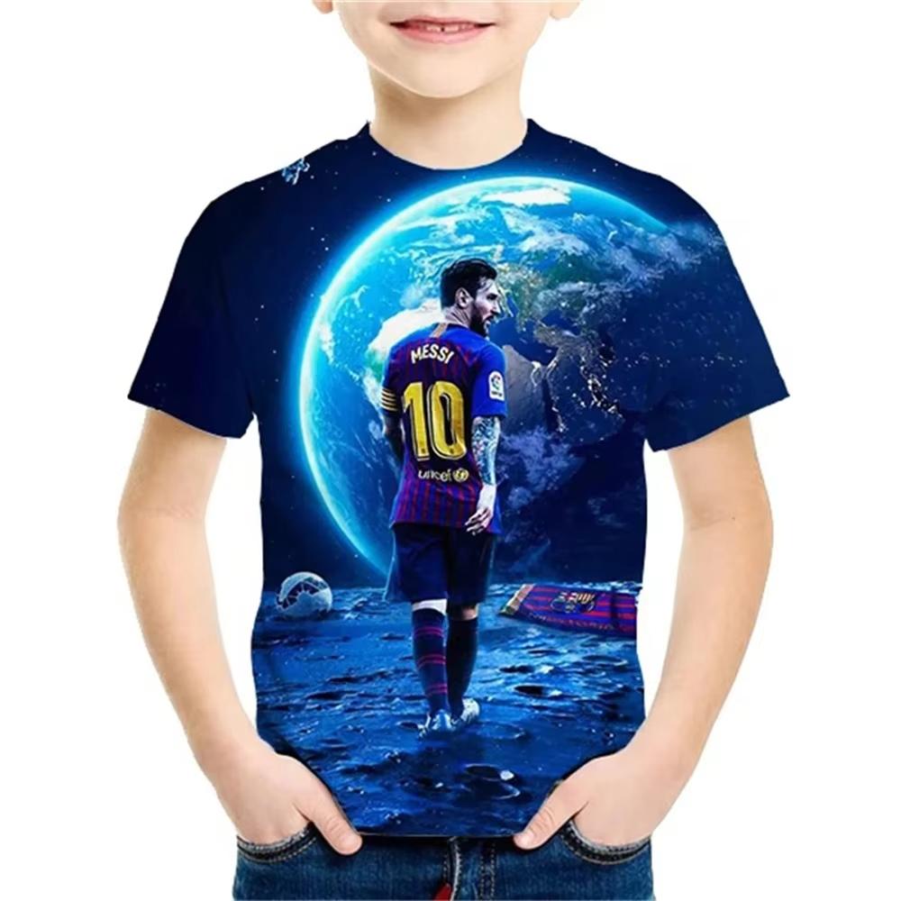 Лето 2025 года, новая модная детская футболка с 3D-принтом, популярная футбольная звезда Месси, классная, для мальчиков и девочек, повседневная, с короткими рукавами