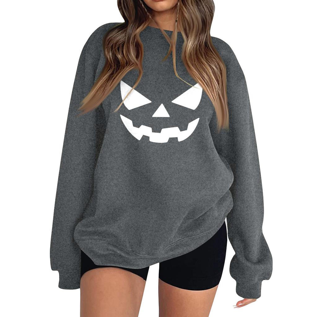 Women's Fashion Long Sleeve Printed Round Neck Pullover Top Sweatshirt