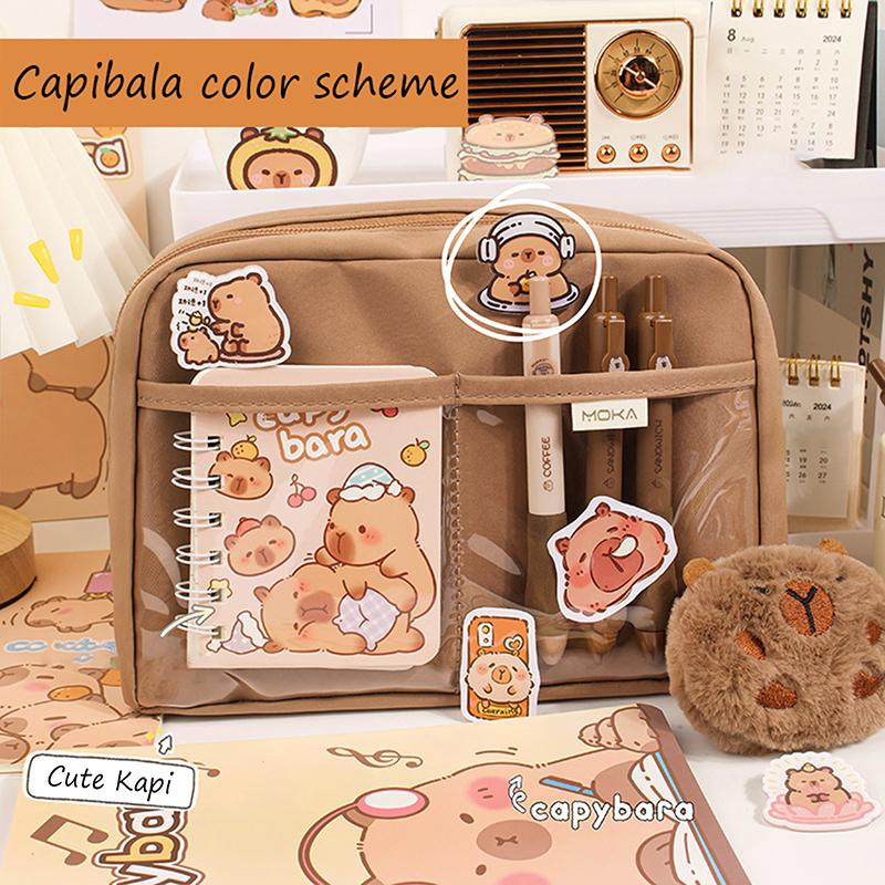 Большая вместимость Kawaii Capybara Многослойная разделенная канцелярская сумка Пенал Косметичка Школьные канцелярские принадлежности Канцелярские принадлежности