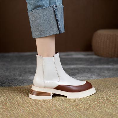 Мода 2025 Горячая Распродажа Модная Обувь из Натуральной Кожи Женские Ботинки Челси Эластичные Слипоны Удобные Средние Каблуки Платформа Ботильоны Женские
