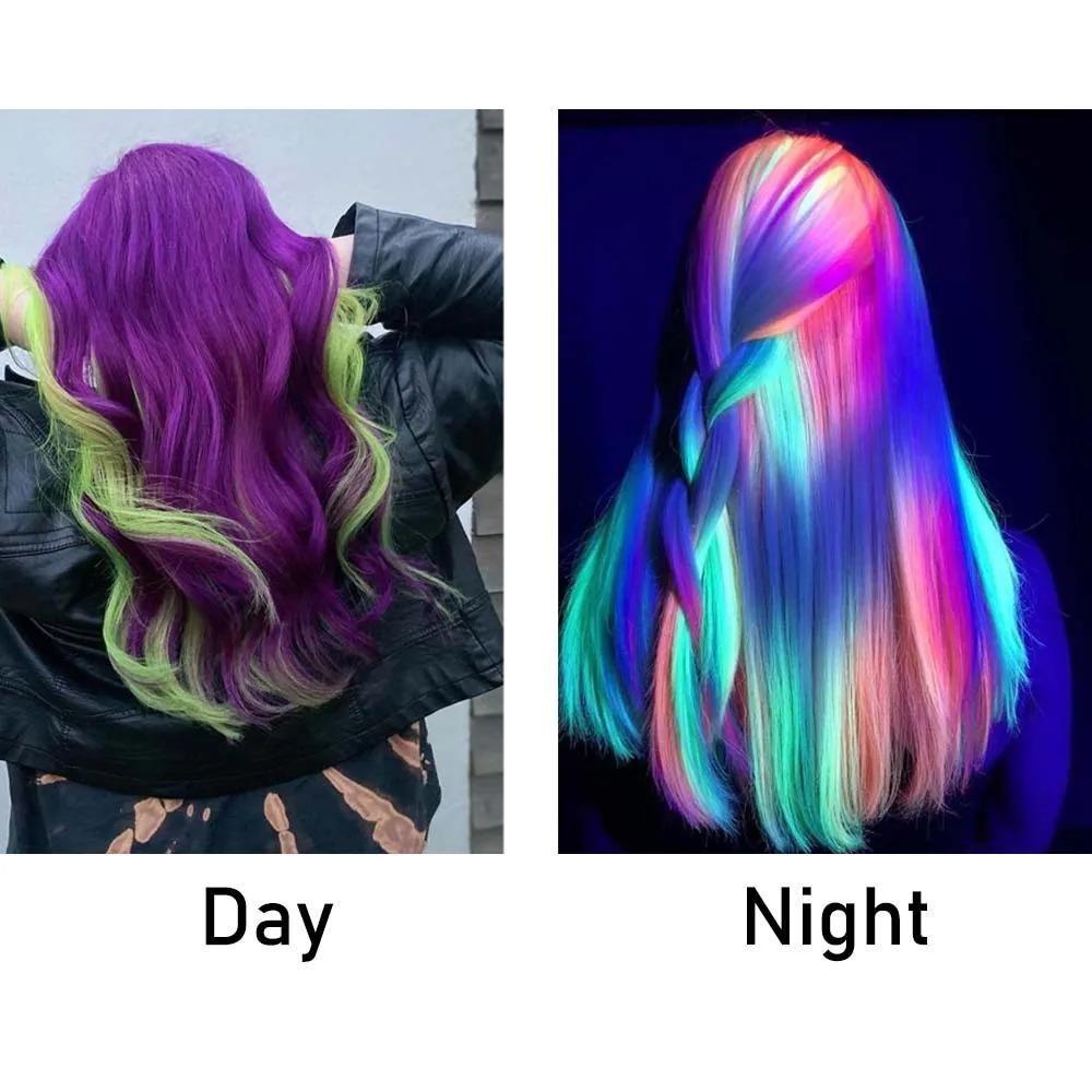 Неоновые искусственные волосы Светящиеся накладные волосы Заколки для волос Цветные синтетические волосы для вечеринки