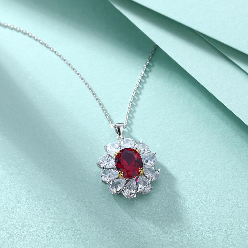 Full Circle Of Water Drop-Shaped Zircon Necklace Women'S Fashion Ruby Pendant Necklace Simple And Versatile S925 Silver Necklace
