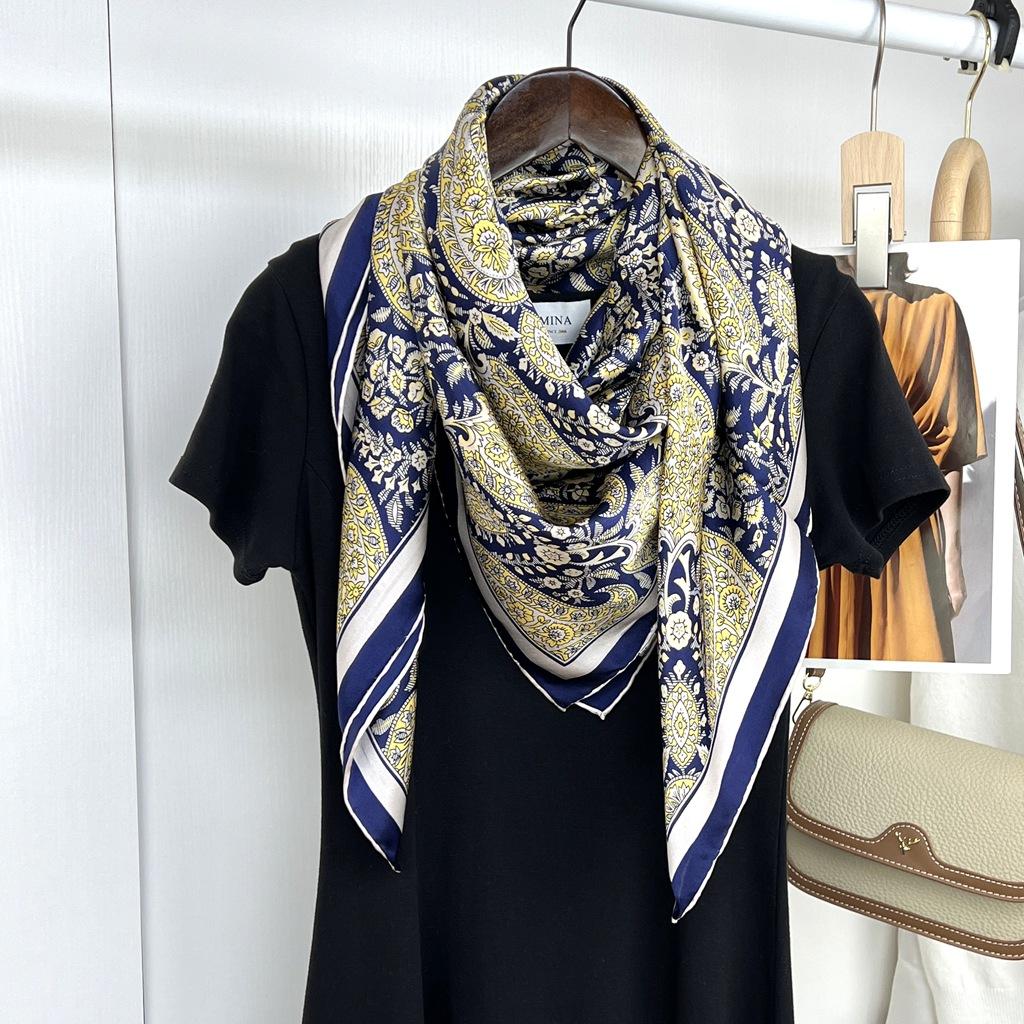 Retro Cashew Flower Mulberry Silk Scarf Women'S Summer Air-Conditioned Room Shawl With Skirt Vest Atmospheric Gift