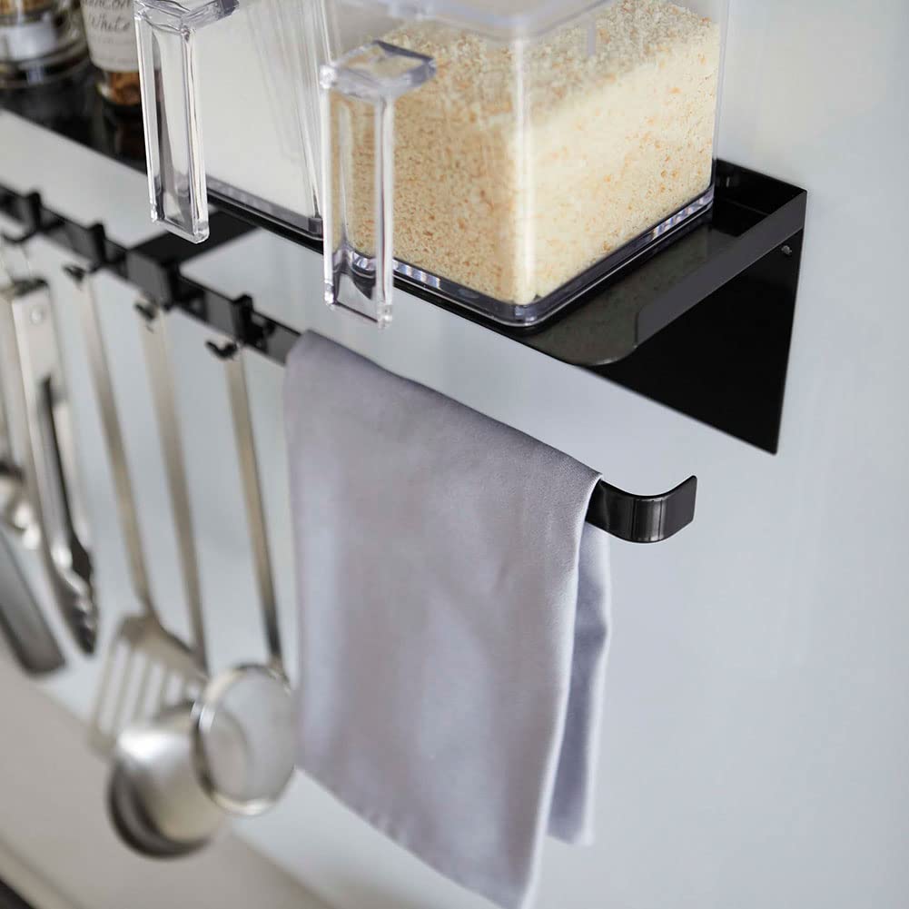 Yamazaki Jitsugyo 5691 Магнитный широкий поднос для кухонных принадлежностей, черная башня, кухонное хранилище, держатель для кухонной бумаги, держатель для кухонных принадлежностей и прибл.