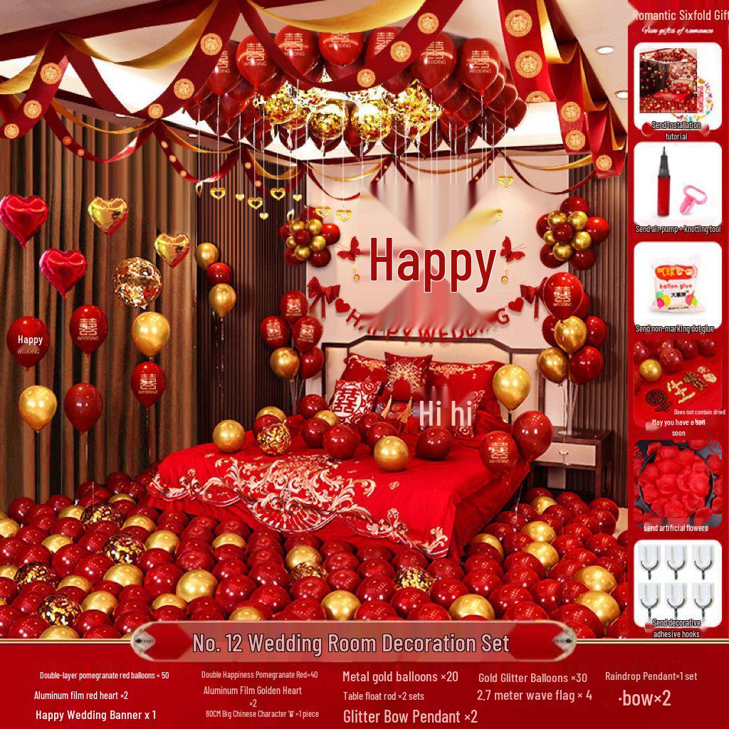 Romantic Wedding Bedroom Balloon Decoration Set for Groom and Bride