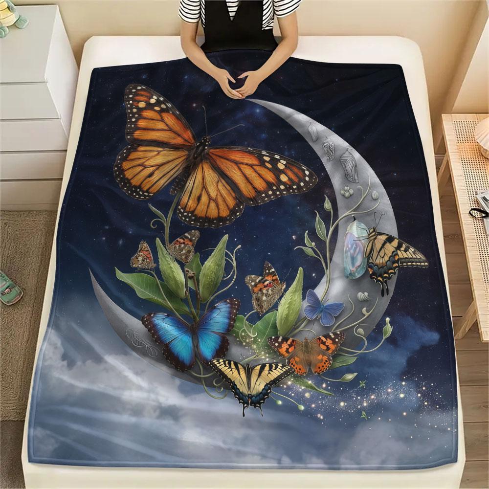 1PC Giraffe Moon Night New Patterned Flannel Blanket High quality All Seasons for Lunch Break Warmth and Comfort Halloween Gifts Ideal Gift
