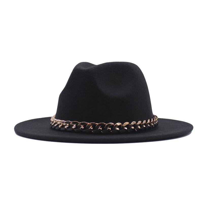 New chain accessories hat women's flat brim autumn and winter woolen solid color top hat children's British black jazz top hat