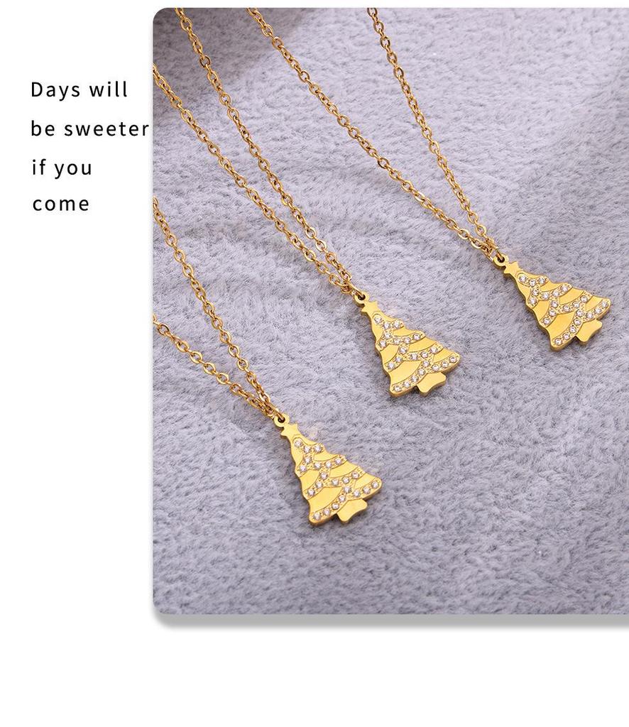 Gold-Plated Sugar Cube Christmas Tree Pendant Necklace with Zircon Inlay - Romantic Gift for Girlfriend