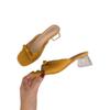 Transparent Crystal Thick Heel Bow Satin French Cool Slippers Women's Shoes Outer Wear 2025 Summer Medium and High Heel Sandals