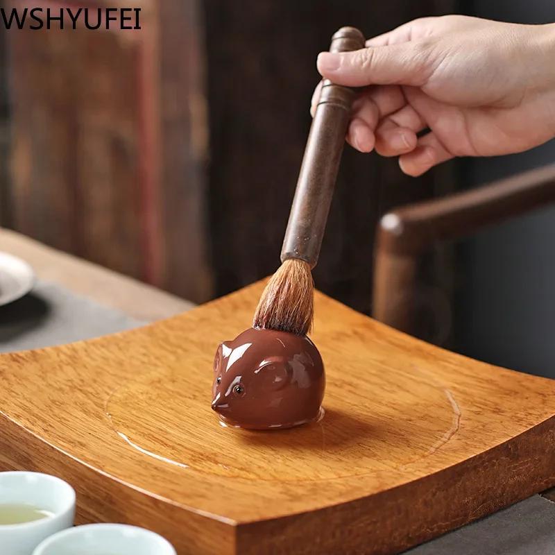 1 шт. Фиолетовая глиняная статуэтка для чайного питомца в виде милой маленькой мышки, эксклюзивная статуэтка для чая, украшение для чая Улун, аксессуары для домашнего чайного декора