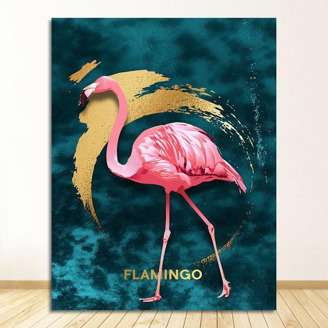 Золотой фламинго, синее море, фотопринт, картина с изображением животных, современный настенный художественный постер, украшение для дома 4-67, скандинавская картина на холсте, романтическая