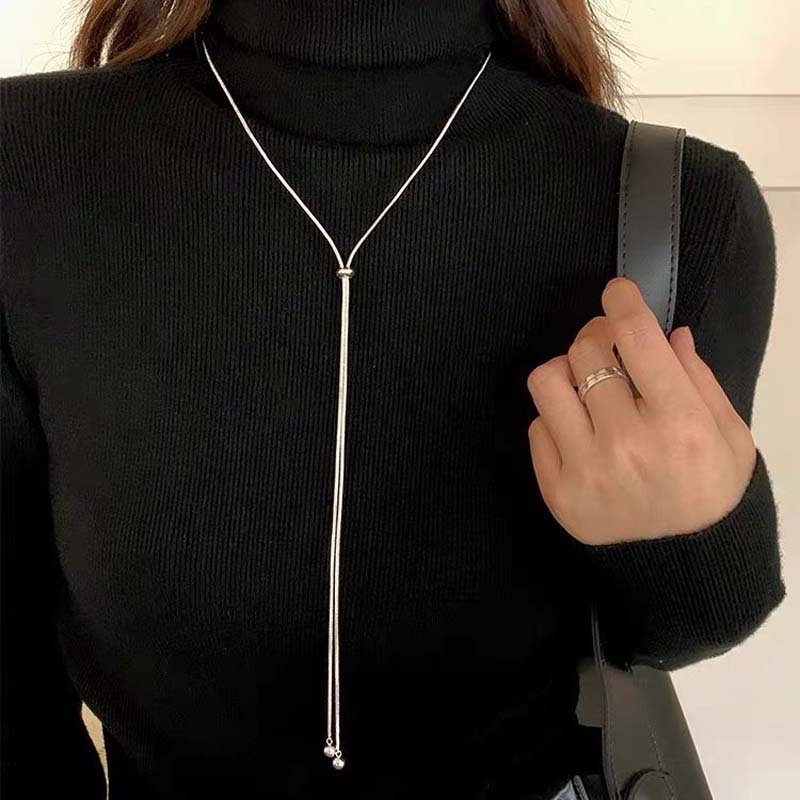 Fashion Snake Chain Necklace for Women Minimalist Metal Long Tassel Adjustable Pull Sweater Chain Jewelry