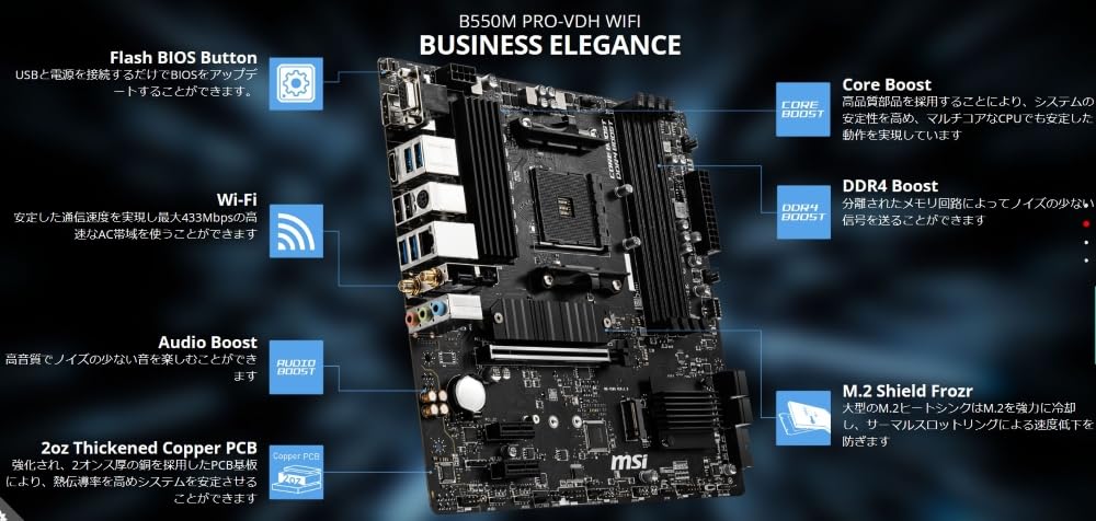 MSI Motherboard B550M PRO-VDH WIFI Ryzen 5000 Series (AM4) Compatible, M.2 Heatsink, Wi-Fi Function, MicroATX [AMD B550] MB5033