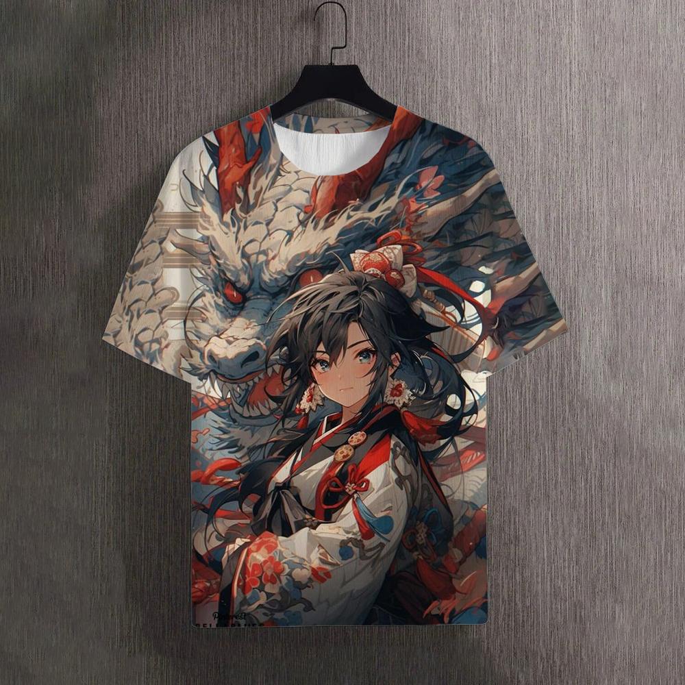 Мужские футболки Летние футболки с рисунком дракона и принтом 3D Красивые женские футболки для улицы Футболка большого размера для мужчин