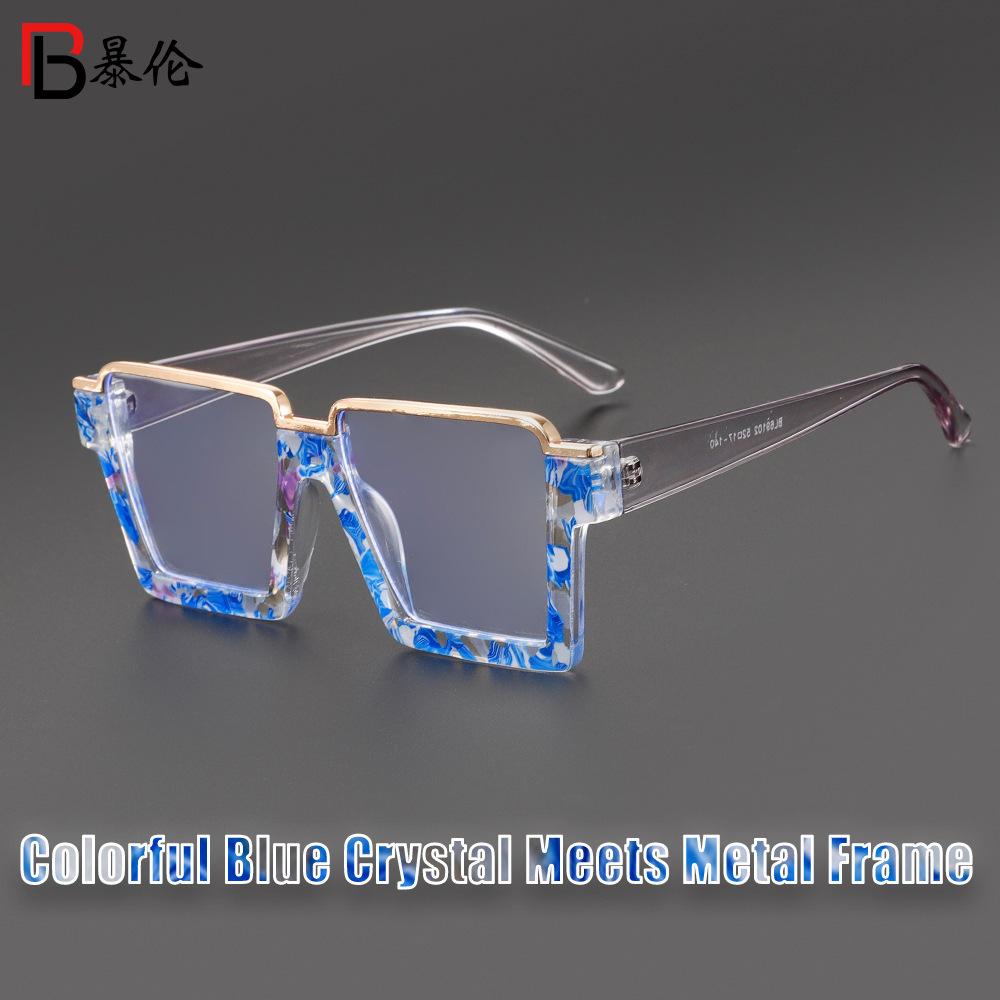 European and American fashion anti-blue glasses frame lower half frame square large frame flat glasses ins Internet celebrity glasses frame