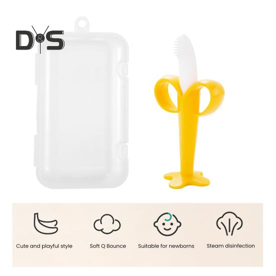 Игрушка для прорезывания зубов у младенцев с ящиком для хранения, пищевой полипропиленовый силикон без запаха, яркий цвет, успокаивающий обезболивающий банановый прорезыватель для зубов, гигиена полости рта для малышей