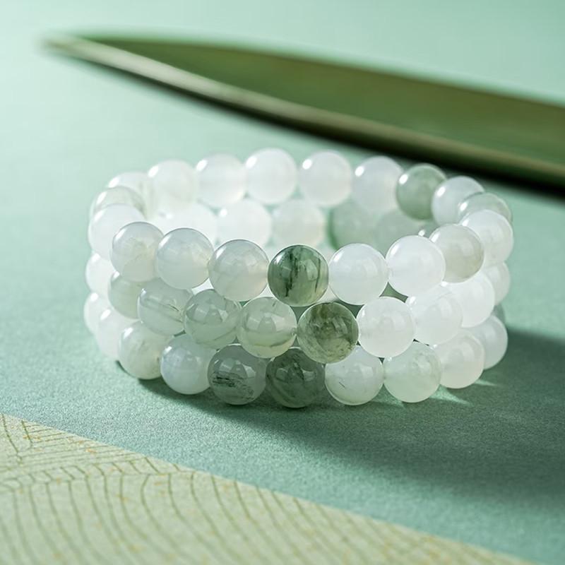 Женский браслет из нефрита «Золотой шелк Тяньшаня» с белым плавающим цветочным узором