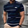 Летняя мужская мода полосатая с принтом мужская вязаная рубашка, простая мужская одежда больших размеров, универсальная мужская футболка с коротким рукавом и круглым вырезом