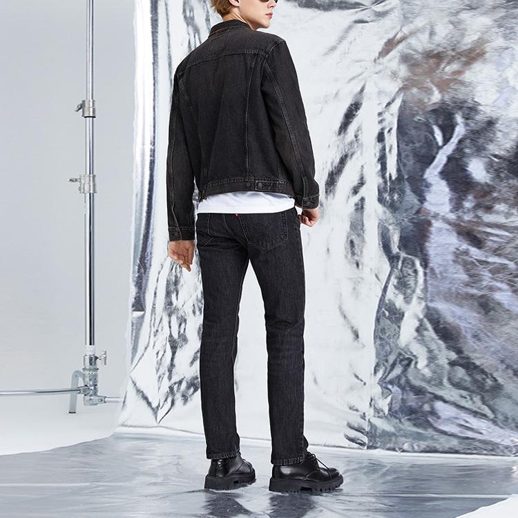 Levis Винтажная джинсовая куртка с воротником и длинными рукавами с передним карманом Мужские куртки Черный Серый 72334-0584