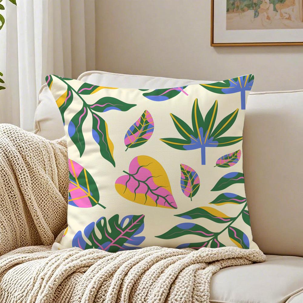 Beautiful Green Leaves Pillow Case Organic Short Plush Cushion Covers Breathable Washable WrinkleResistant