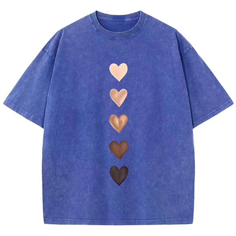 Mens Summer Love Graffiti Printed Washed Tshirt Round Neck Comfortable Streetwear