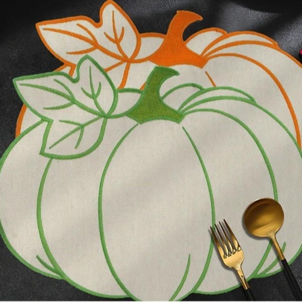 Embroidered Dining Table Mat Heat Insulated Pumpkin Placemat Durable Insulated Pad