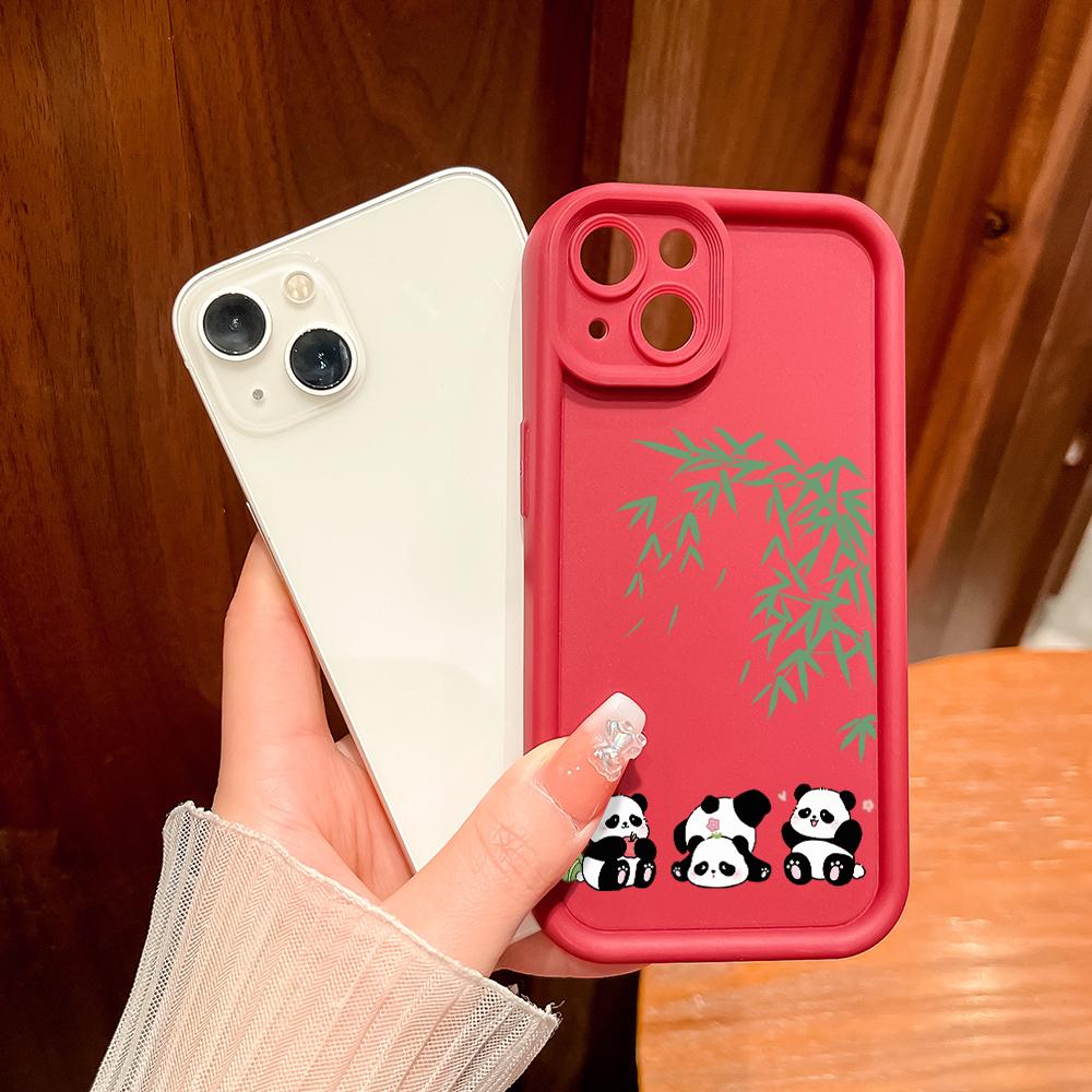 Для iPhone 16 15 14 13 12 11 Pro Max XS Max XR X SE 8 7 милый панда бамбуковый узор мягкий силиконовый полный защитный чехол для телефона